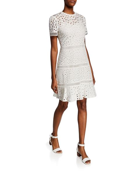 michael kors eyelet short sleeve dress|Michael Kors shift dress.